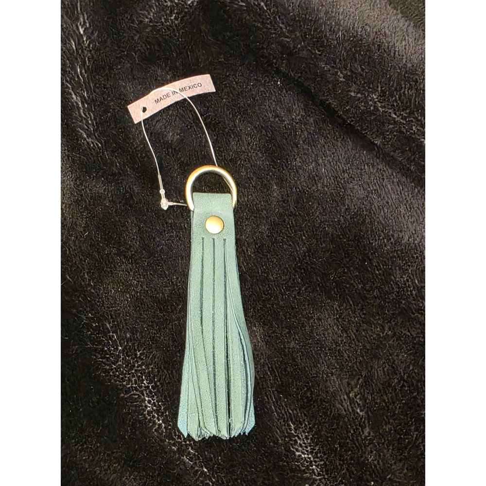 Portland Leather Sage Green Genuine Leather Tassel Keychain Bag Charm Gold